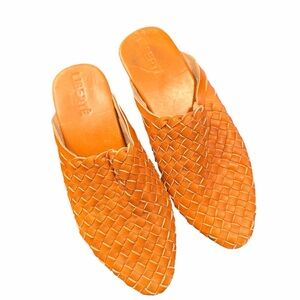 Liberté Woven Leather Mule Flats | Cognac Leather Slip-On Shoes